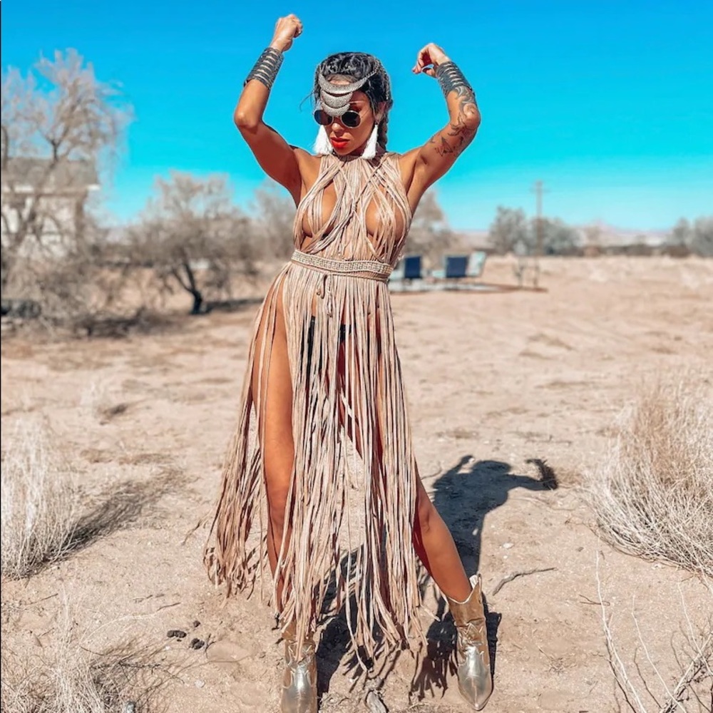 Boho Acrylic Macrame Like Beaded Fringe Festival Goddess Dress